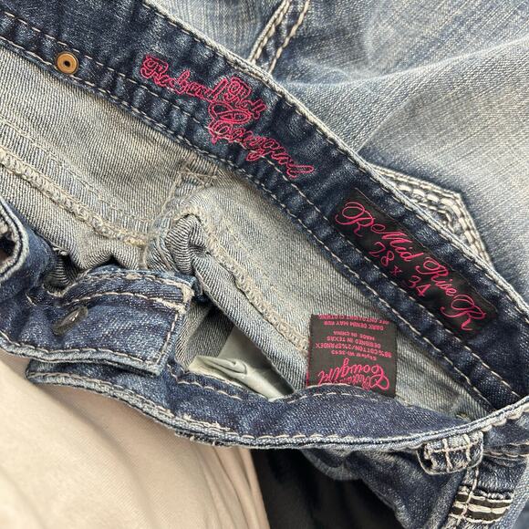 VTG y2k Women's Mid Rise Studded Rock & Roll Cowgirl Blue Denim Jeans 28x30 - Picture 4 of 7